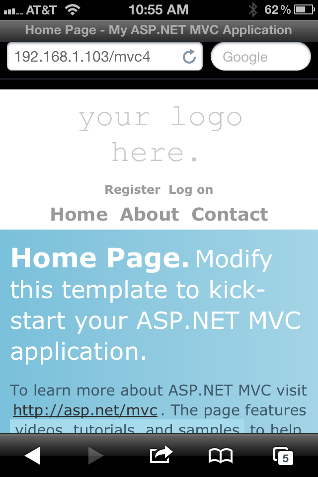 Figure 3: With adaptive rendering, your ASP.NET MVC pages will be useful in mobile devices.