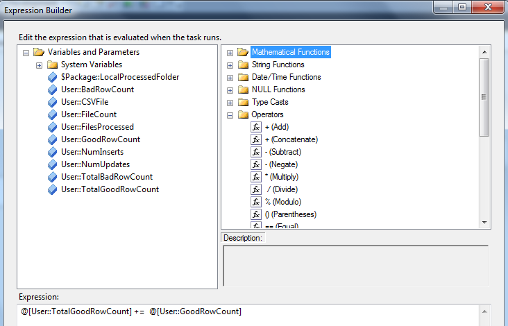 Figure 5: The new Variable Expressions task maintains SSIS variables without the need for an SSIS script task. 