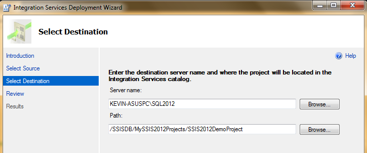 Figure 14: The new SSIS project deploy screen deploys SSIS projects to the SSISDB Catalog.