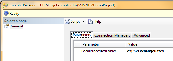 Figure 16: The SSIS Catalog database package options help you redefine parameters.