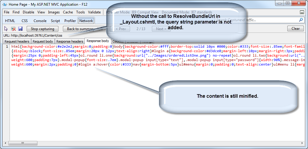 Figure 5: If the ResolveBundleUrl call is omitted, a query string parameter will not be added.