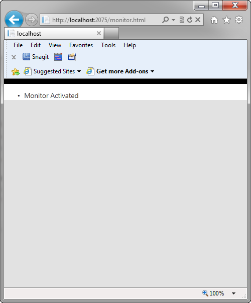 Figure 2: The monitor.html displaying the message sent from the NotificationHub activate method.