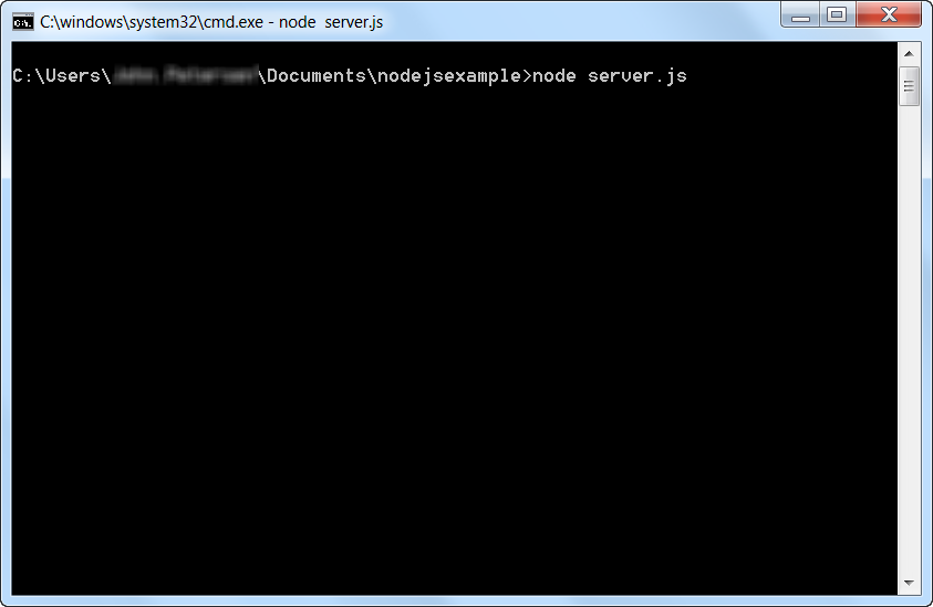 Figure 1:  Node.js server running from the Command Prompt.