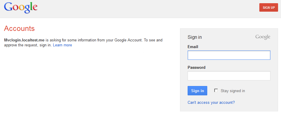 Figure 3: Google shows the user its familiar login screen, and information about where the user is signing into.
