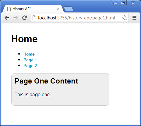 Figure 5: Navigate to Page 1 from Home with pushState.