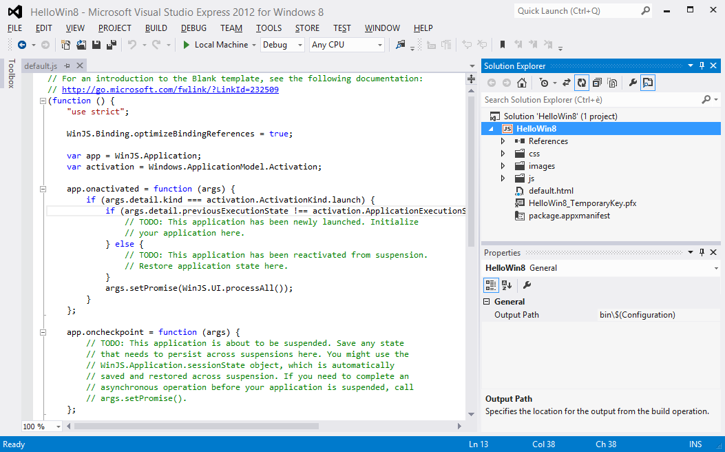 Figure 3: A Blank App new project in Visual Studio.