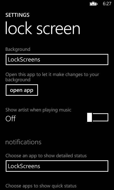 Figure 6: The lock screen background and notification app changed to the one you created called, LockScreens.