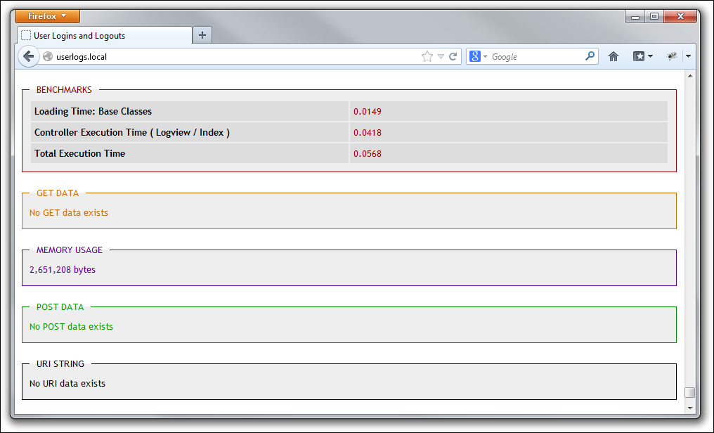 Figure 6:This is the Logview controller showing profiling information (part 1). 