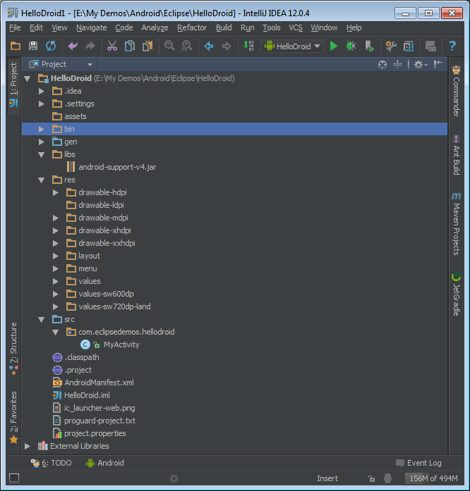 Figure 5: An Android project is opened in IntelliJ IDEA.
