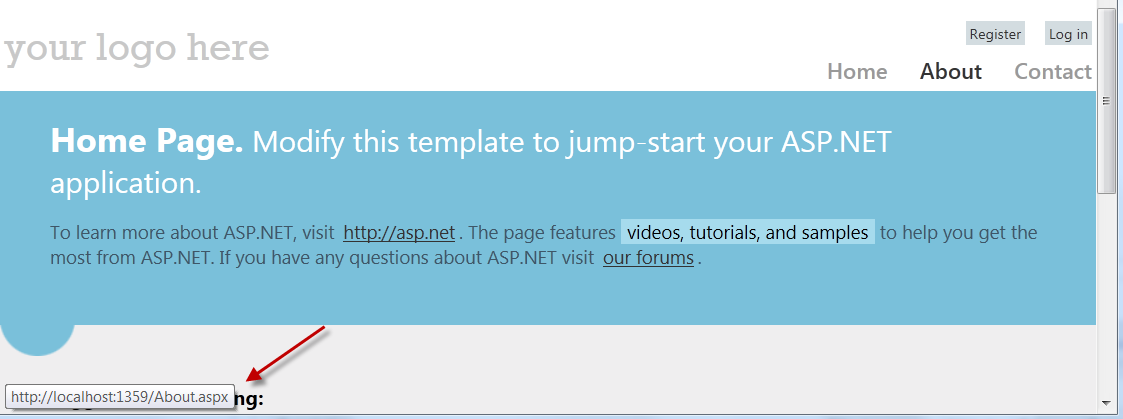 Figure 3: This is the old-form of ASP.NET Web Form URL with the .aspx extension.  