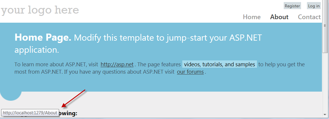Figure 4: This is the new form of ASP.NET Web Form extension-less URL.  