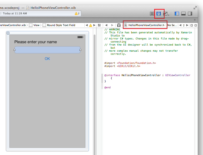Figure 7: Use the Show Assistant Editor button to bring up the code editor.