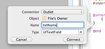 Figure 9: Create an outlet for the Text Field view.