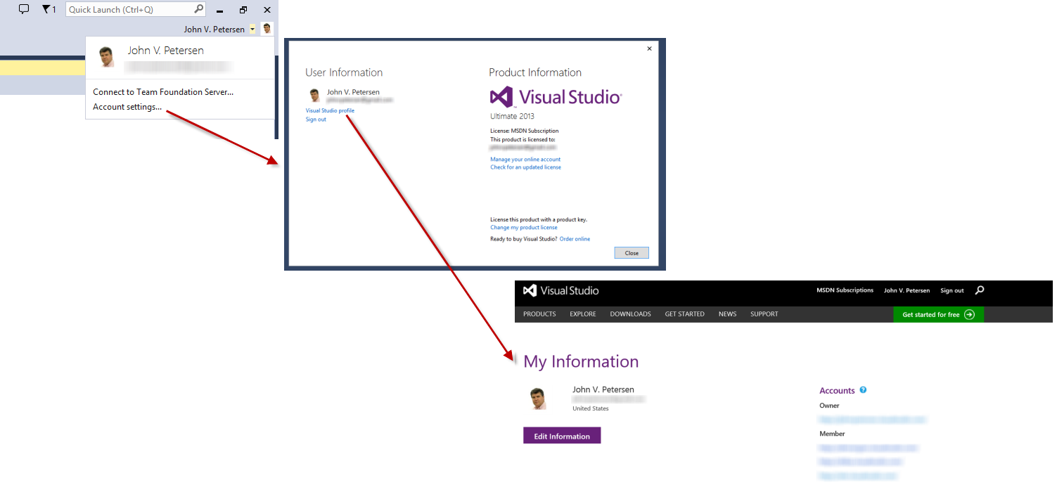 Figure 3: When logged into Visual Studio, your Visual Studio Settings are associated with your Microsoft Account and are saved to the cloud.