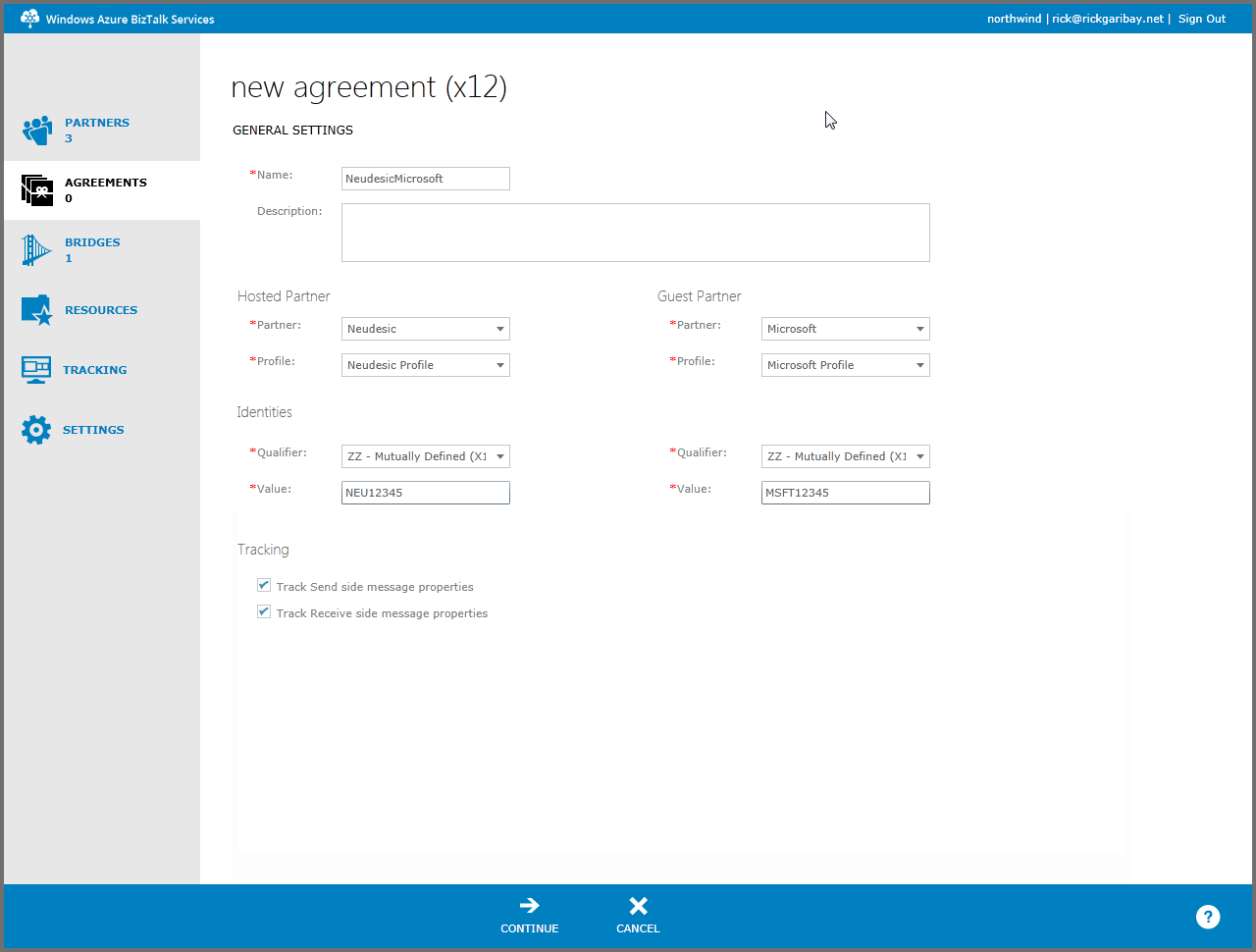 Figure 1: Partners, Agreements, Bridges, and Tracking is provided via the Windows Azure BizTalk Services Portal.