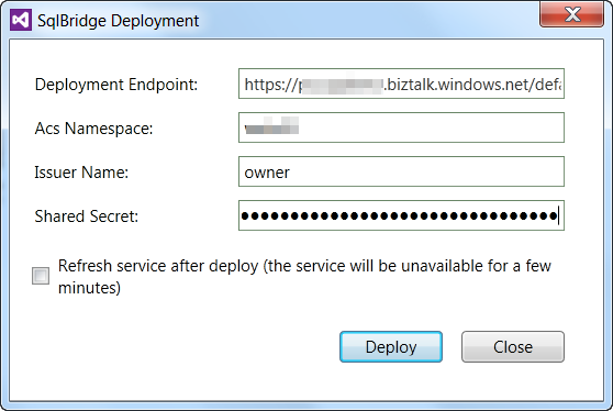 Figure 17: Deploy the Bridge package to Windows Azure with a simple click.