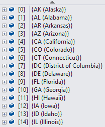 Figure       3      : The US State objects now display more meaningful data in the debugger.