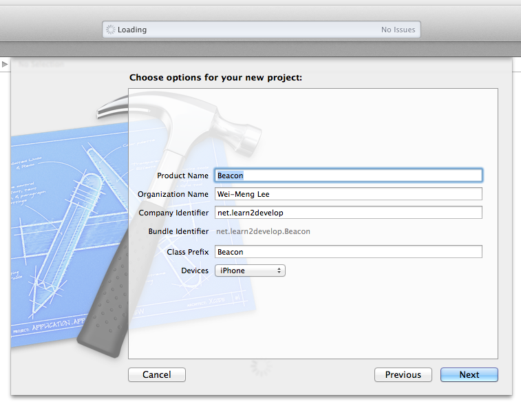 Figure 9: Create the project to create your own iBeacon in iOS.