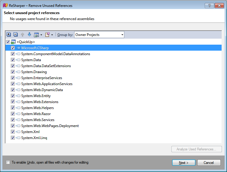 Figure 1: Unnecessary references in the ASP.NET MVC project built with the default Visual Studio 2013 template