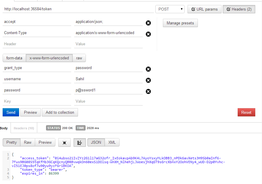 Figure 4: Authenticating and receiving an OAuth token