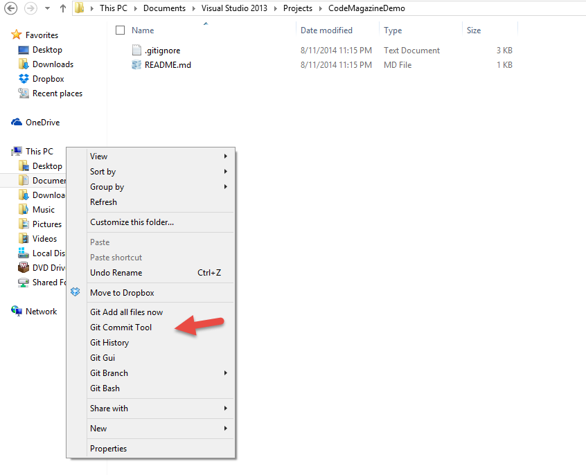 Figure       6      : The cloned repository as shown in the File Explorer. Note that the context menu recognizing the directory has a Git repository.