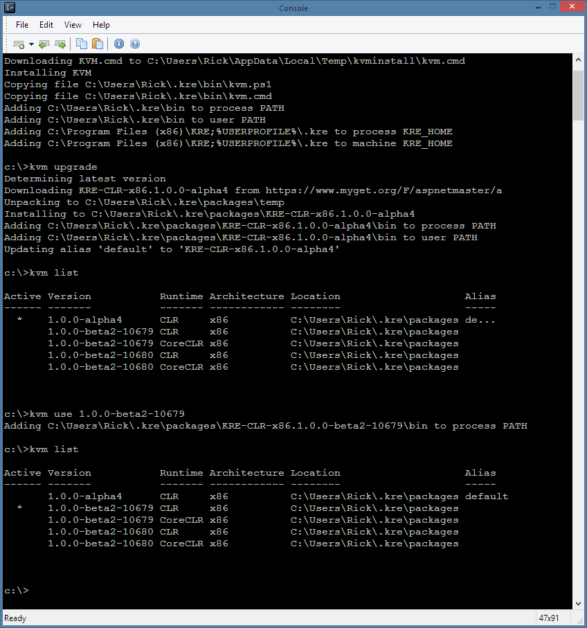 Figure 1      :  Installing and selecting KRE runtimes using the command line