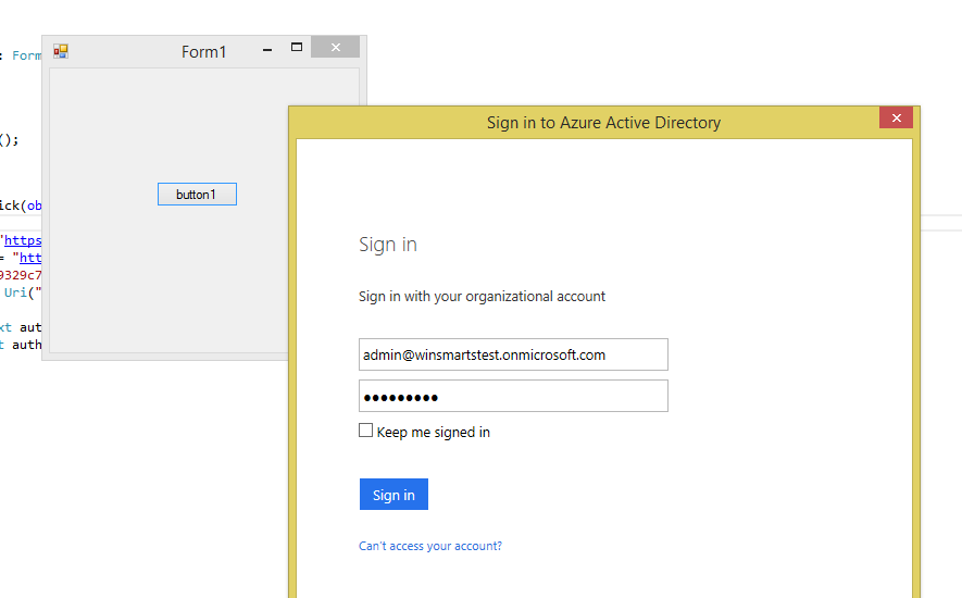 Figure 17: Signing on to Azure AD from the native client