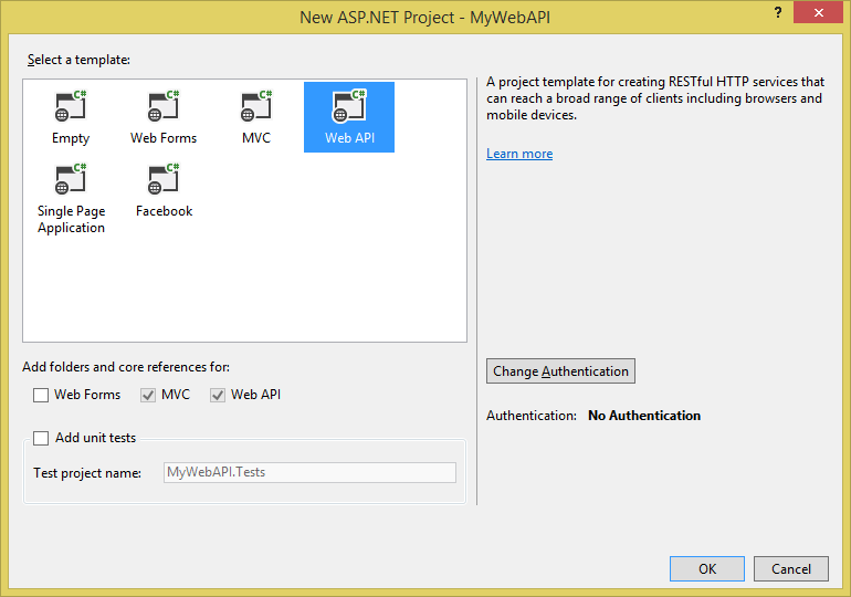 Figure 5: Adding WebAPI support in your project
