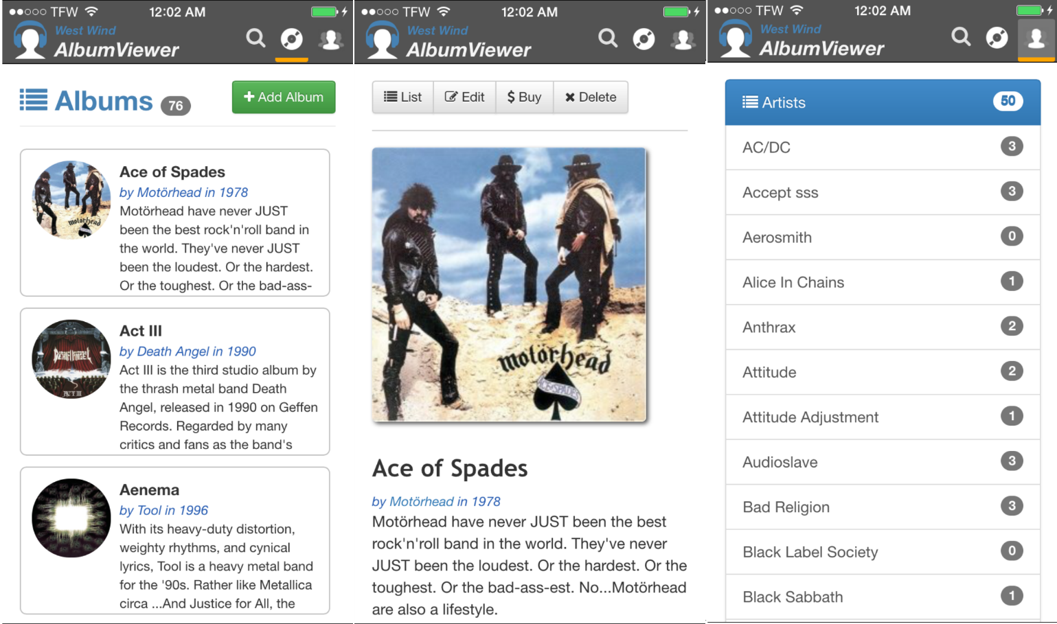 Figure 9      : A screenshot off an iPhone 6 from the AlbumViewer sample app