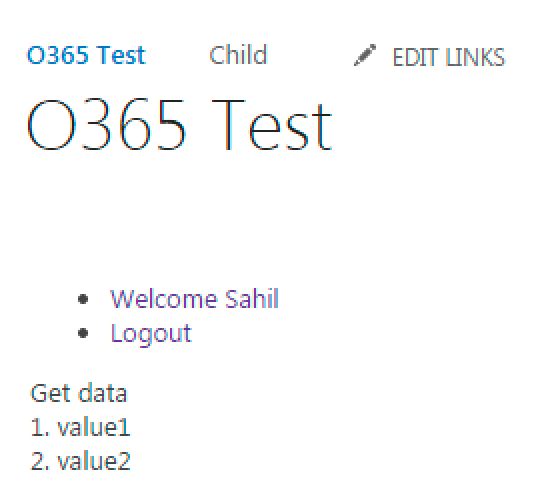 Figure 13: The custom WebAPI registered in the Office 365 tenancy is being called from the Office 365 page