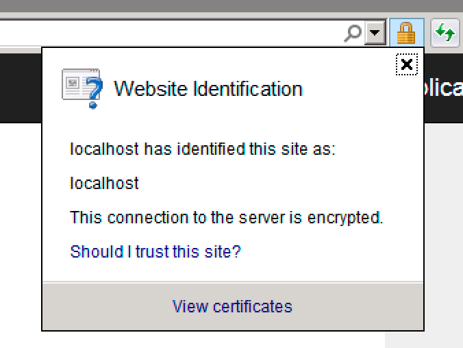 Figure 9: The localhost certificate that you need to trust
