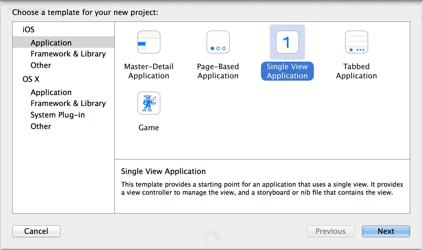 Figure 1: The Xcode Project Selection screen