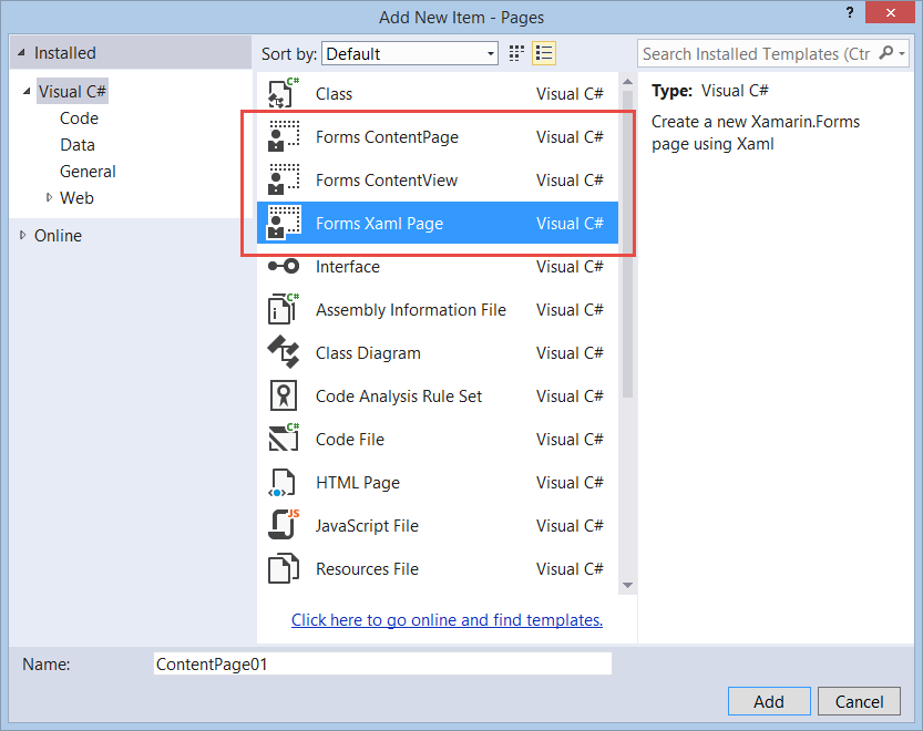 Figure 3: The Xamarin.Forms templates