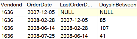 Figure 11: Row by row of order date and the Previous Order Date