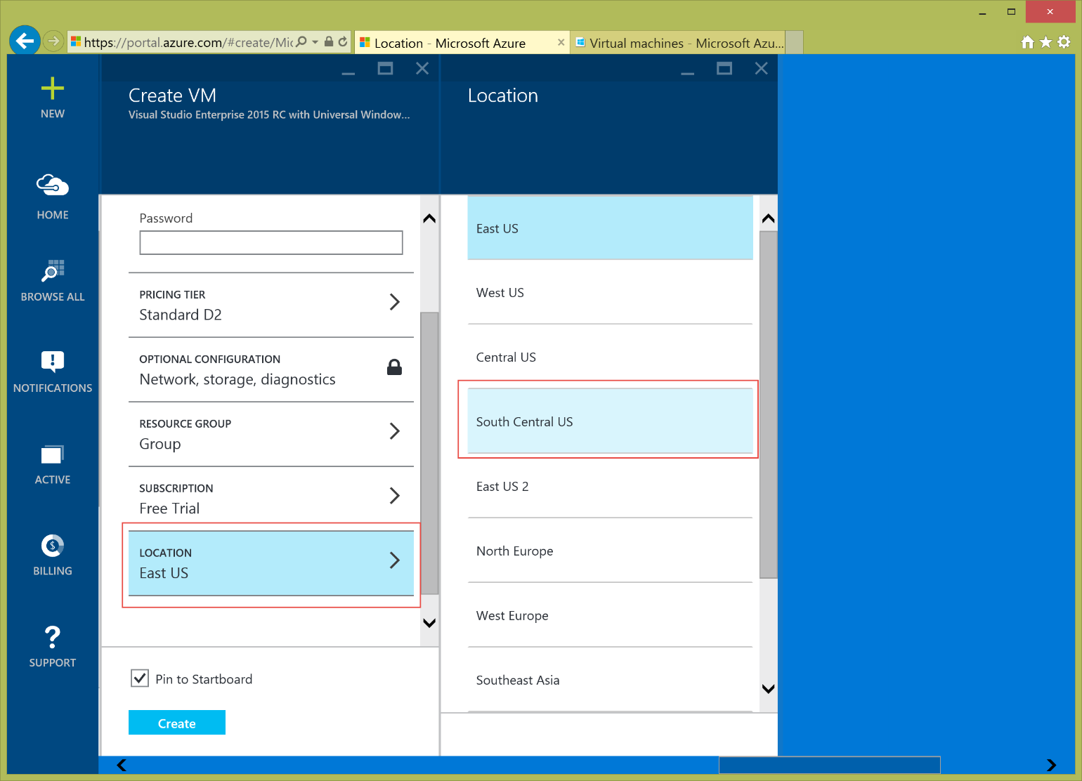 Figure 4: Choosing a Region is the most important choice to be made when creating resources in Azure.