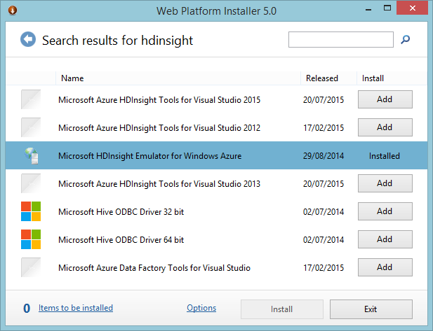 Figure 3: You'll need Microsoft HDInsight Emulator for Windows Azure. 