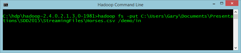 Figure 5: This is the Hadoop fs -put command in action. 