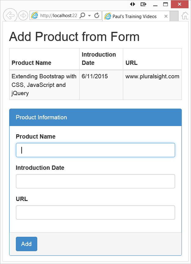 Figure 2: Add products to table with user input.