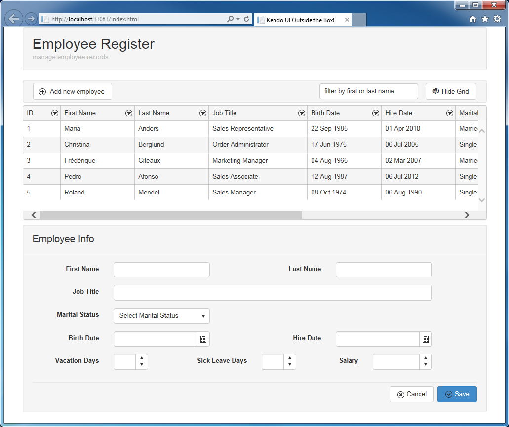 Figure 4: The Employee Register Form is used to edit and create employee records.