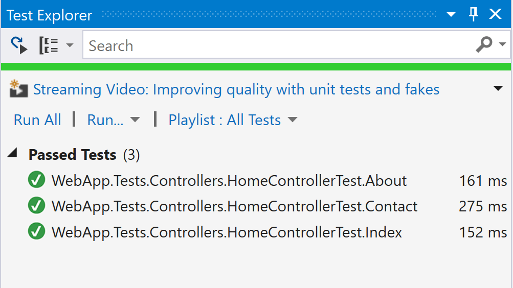 Figure 4: The xUnit tests in the Test Explorer window