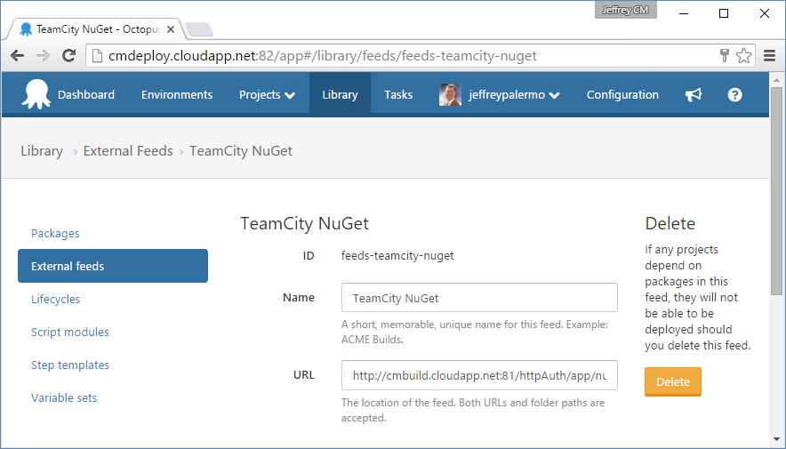 Figure 22: TeamCity publishes a NuGet feed that Octopus Deploy uses as the source of the release packages.