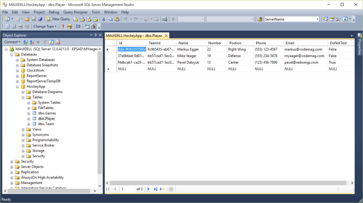 Figure 1: Configuring a new database in SQL Server Management Studio    