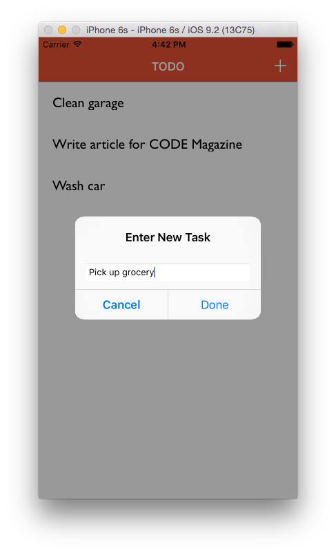 Figure 2: Entering new tasks in the TODO app