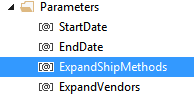 Figure 7: Two SSRS parameters to define the initial ToggleState for the Ship Method and Vendor Groups