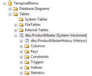 Figure 10: Object Explorer with Temporal Table