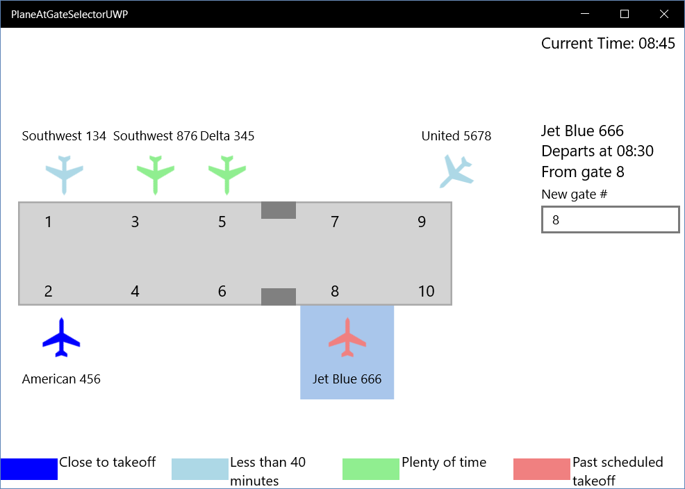 Figure 3: A simple example of a XAML ListBox or ListView that shows planes positioned at their respective gates 