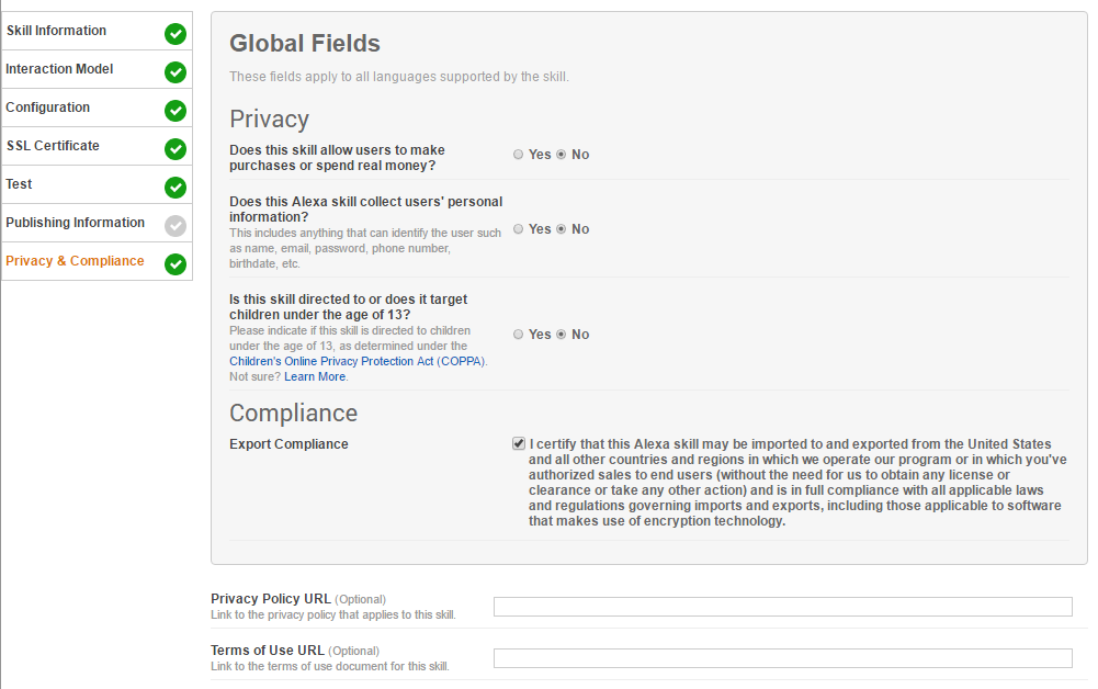 Figure 14: The Privacy & Compliance Tab