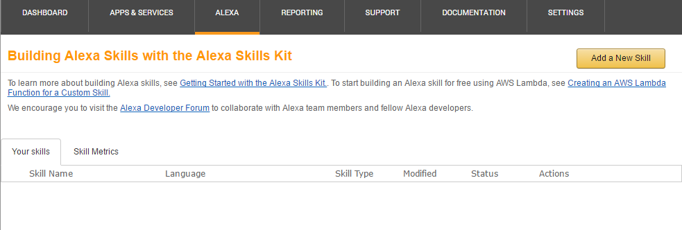 Figure 8: The Alexa Skills Page