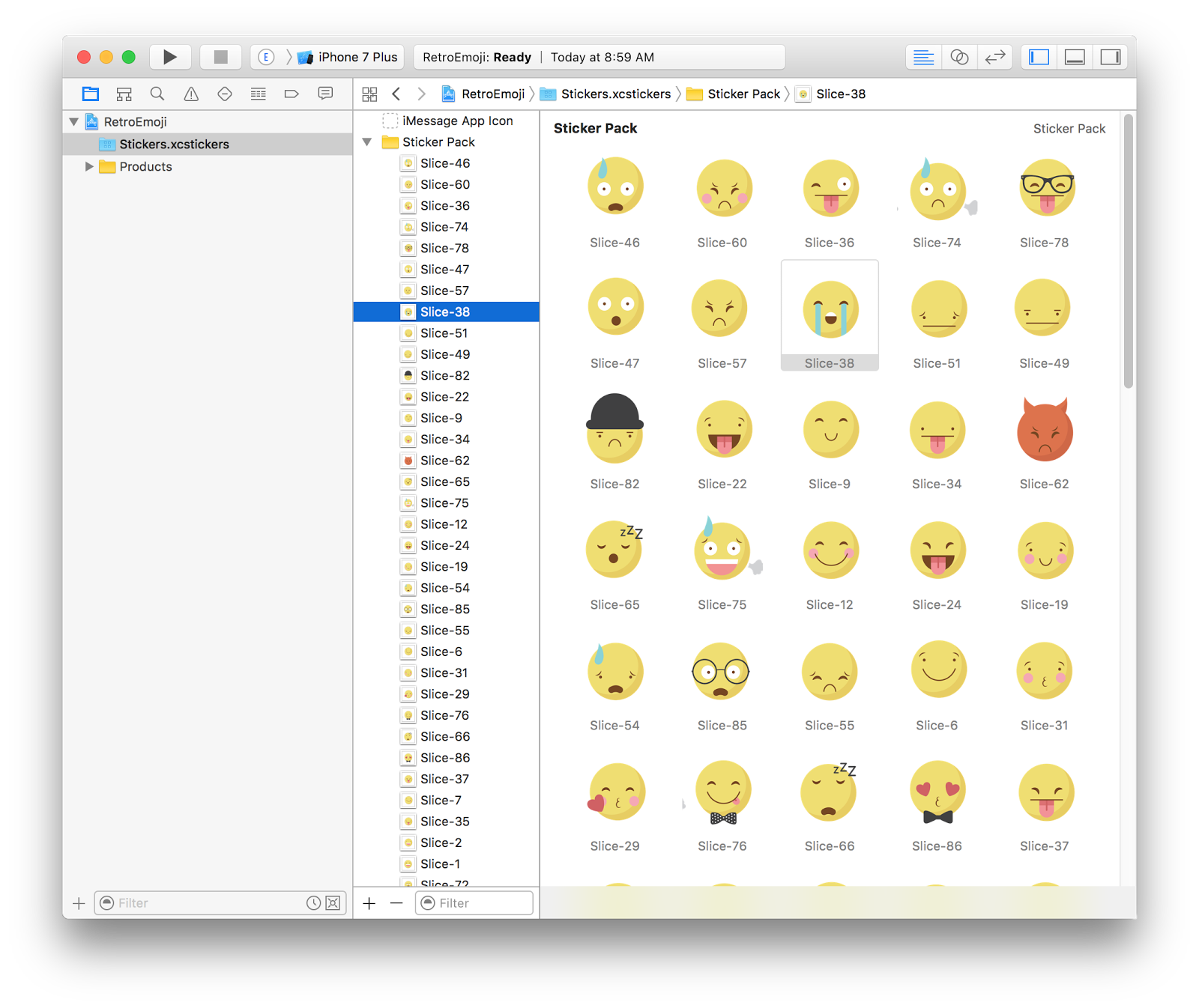 Figure 3: Displaying a list of emojis as part of the Sticker Pack App 