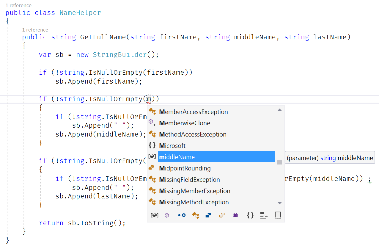 Figure 7: IntelliSense is now much smarter in picking the most likely choice you're looking for.